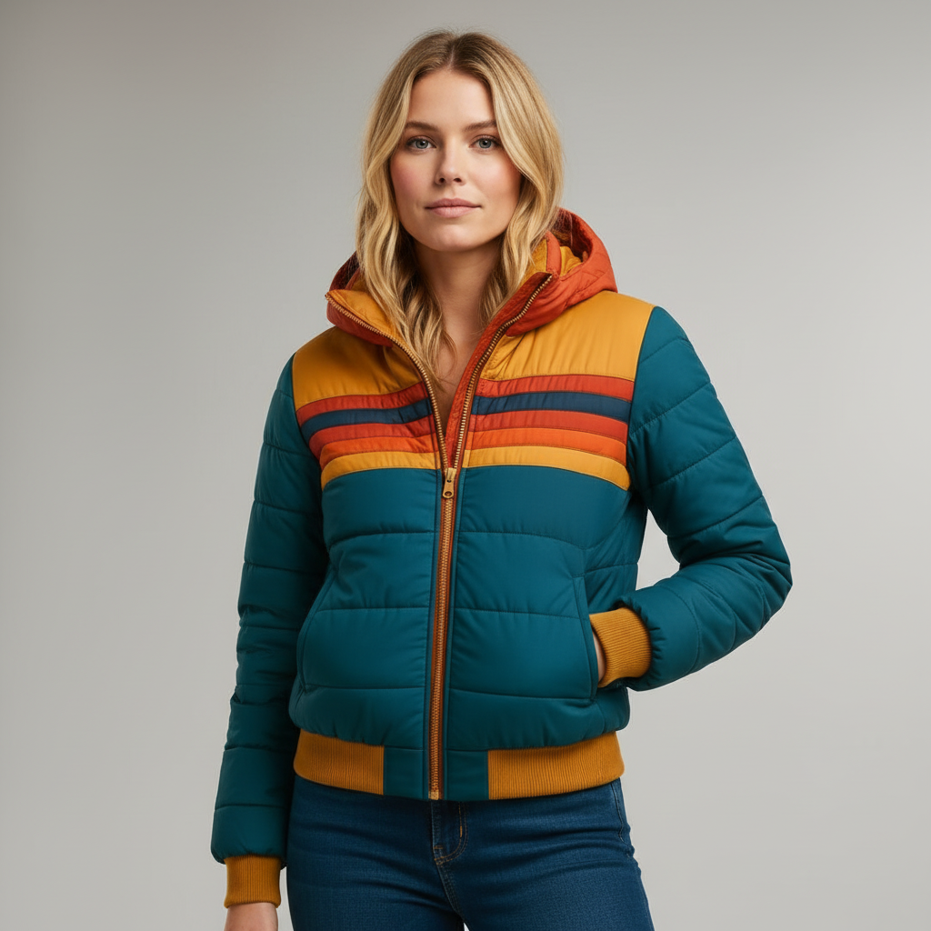 Maja™ | Retro randig pufferjacka