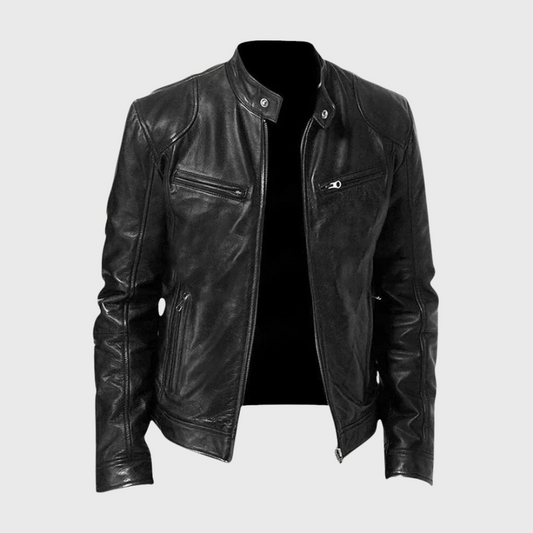 Fredrik™ | Klassisk bikerjacka i läder med smal passform