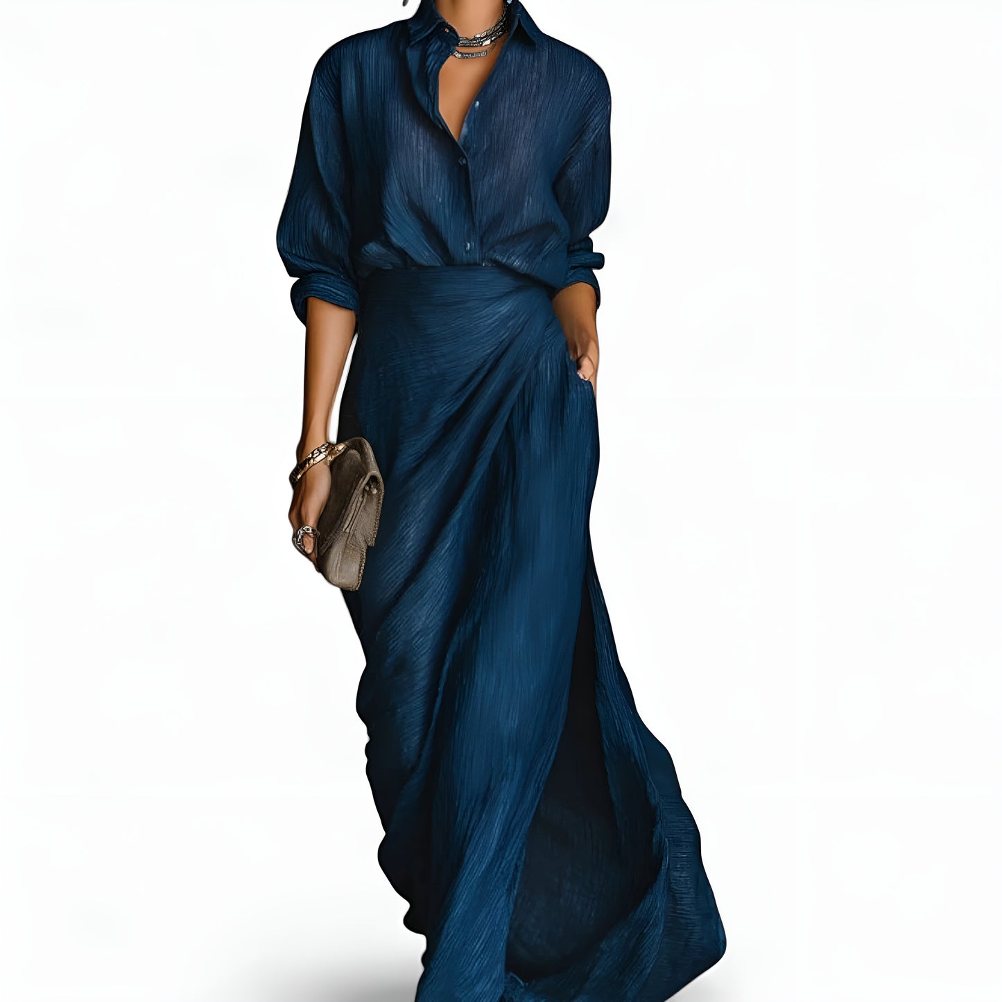 Helena™ | plisserat set – blus och maxi-omlottkjol