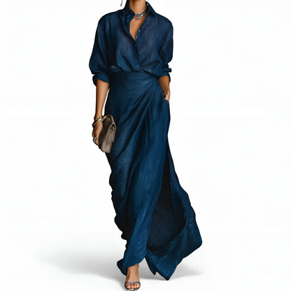 Helena™ | plisserat set – blus och maxi-omlottkjol