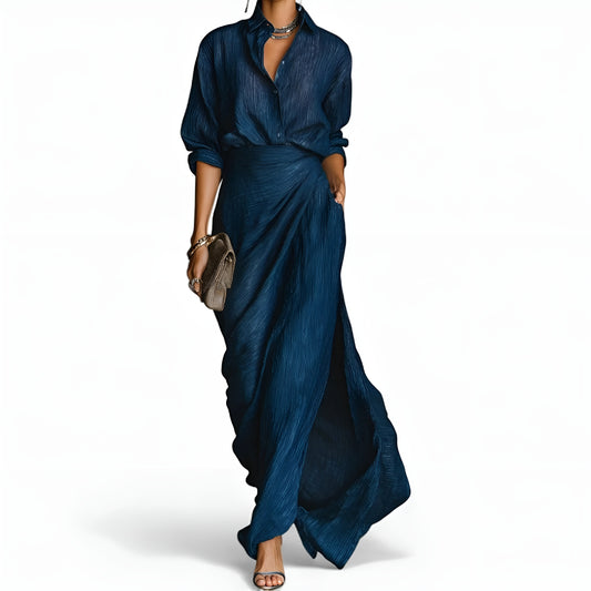 Helena™ | plisserat set – blus och maxi-omlottkjol