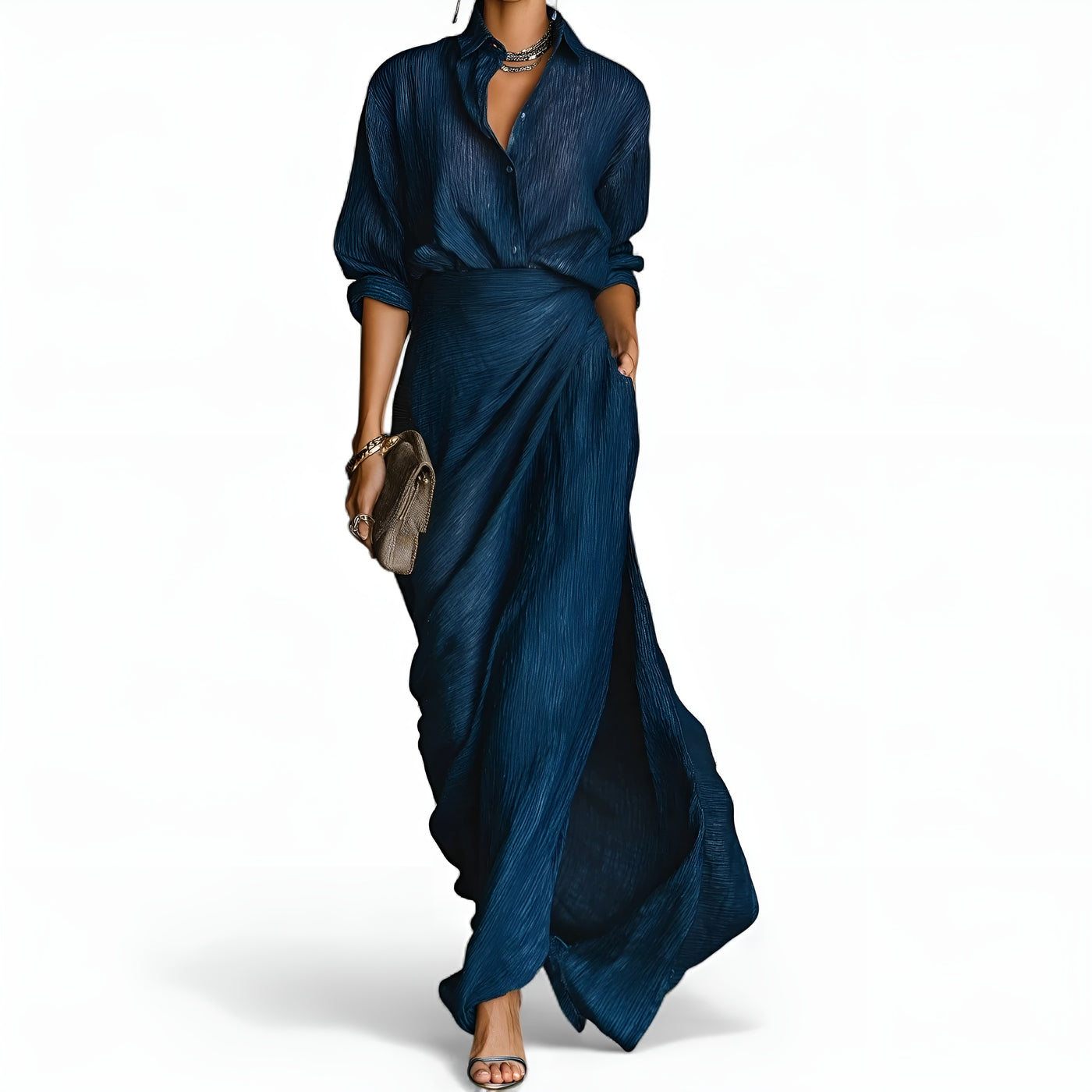 Francesca™ | Set plissettato – blusa e gonna maxi a portafoglio