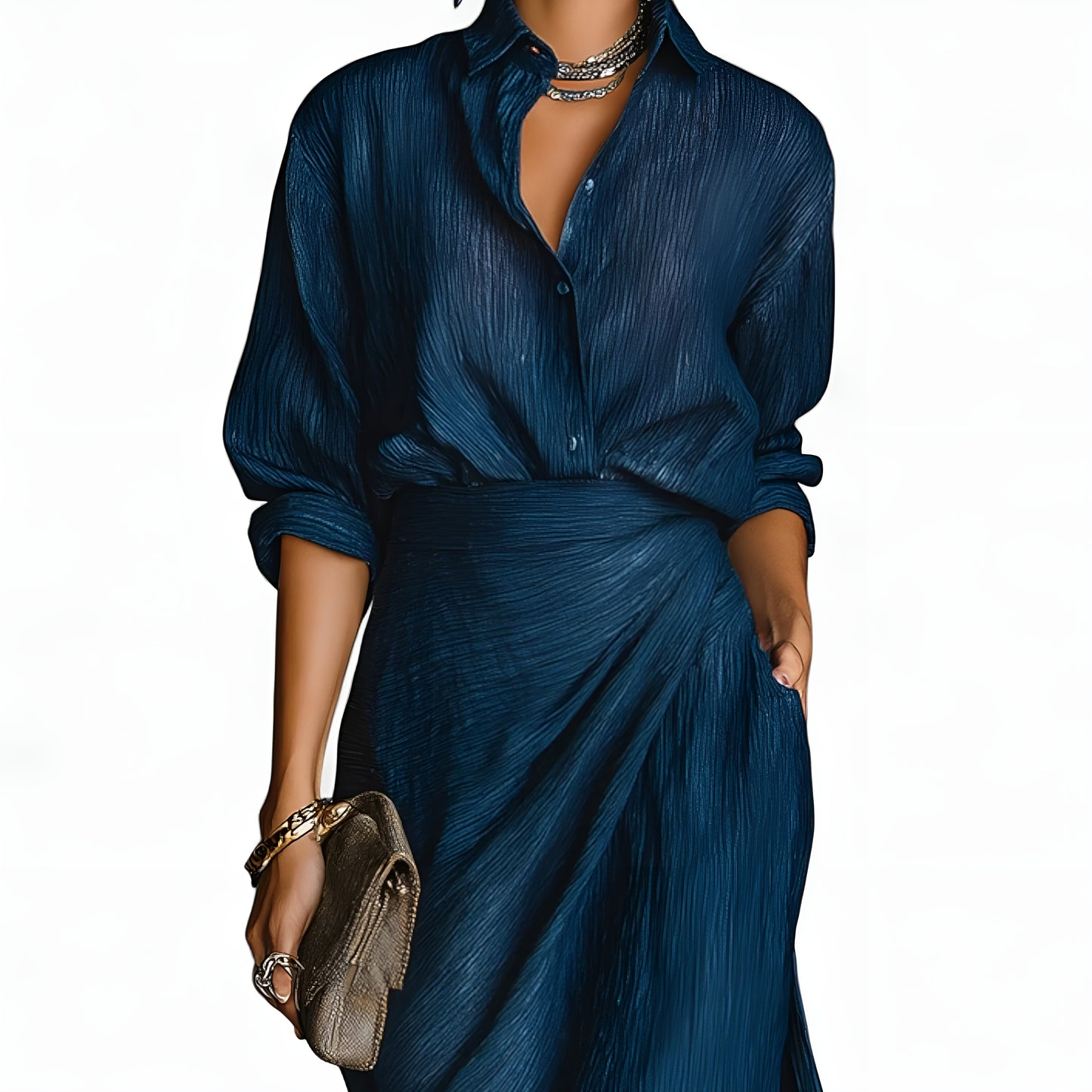 Helena™ | plisserat set – blus och maxi-omlottkjol